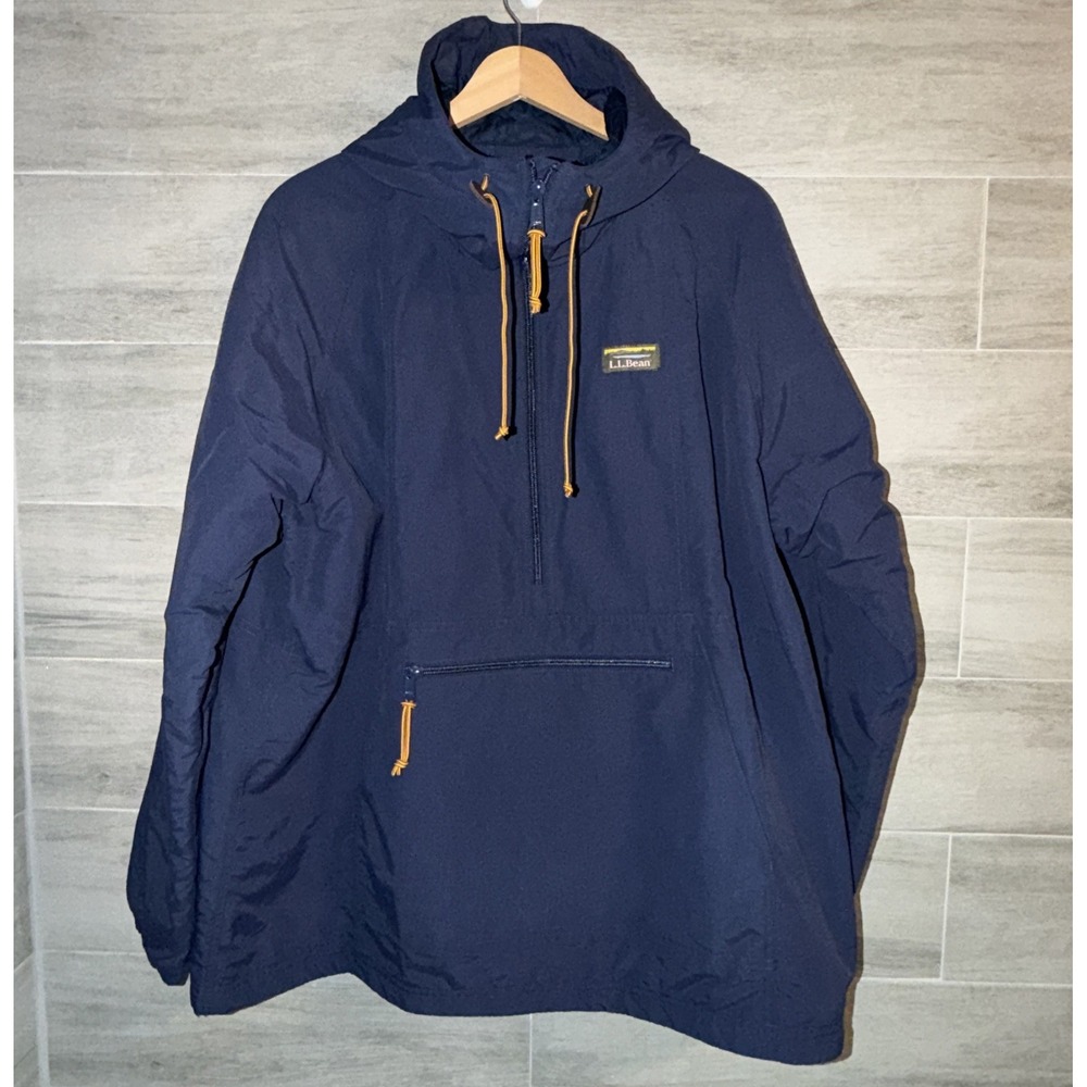 L.L. Bean Women's Mountain Classic Pull Over Anorak Navy Blue Size XL Lined Hood